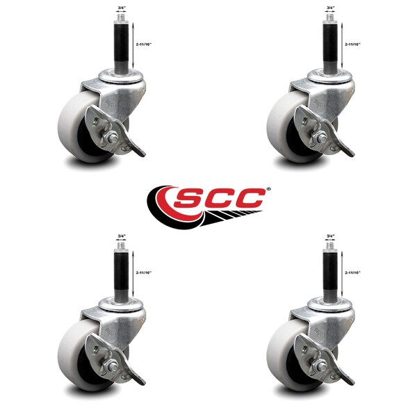 Service Caster 2 Inch Thermoplastic Wheel 3/4 Inch Expanding Stem Caster with Brakes, 4PK SCC-EX05S210-TPRS-SLB-34-4 - main